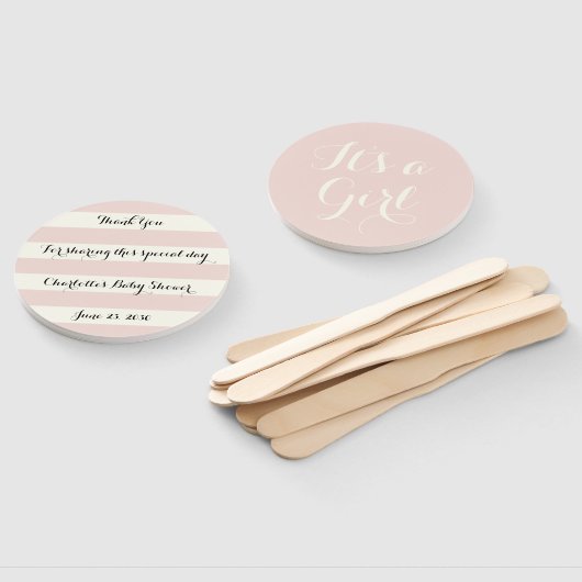 Chic blush roze iory stripes script Baby shower Handwaaier (Niet-gemonteerd)