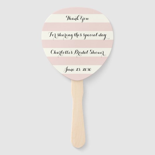 Chic blush roze iory stripes script Vrijgezellenfe Handwaaier (Voorkant)