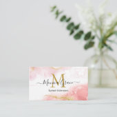Chic Blush Roze marmer Gold Glitter Monogram Visitekaartje (Staand voorkant)