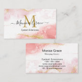 Chic Blush Roze marmer Gold Glitter Monogram Visitekaartje (Voorkant / Achterkant)