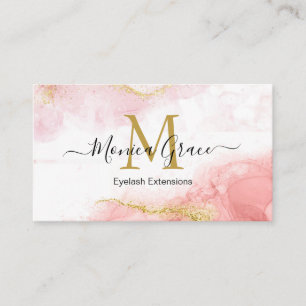 Chic Blush Roze marmer Gold Glitter Monogram Visitekaartje