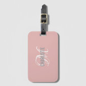 Chic blush roze monogrammatica name bagagelabel (Voorkant (verticaal))