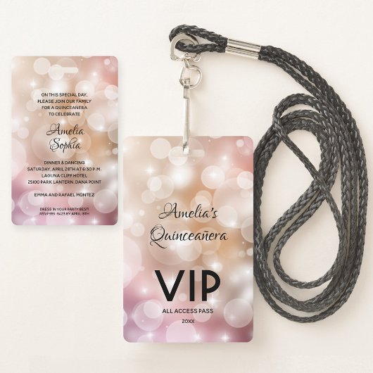 Chic Blush Roze Quinceañera Uitnodiging VIP Pas Badge