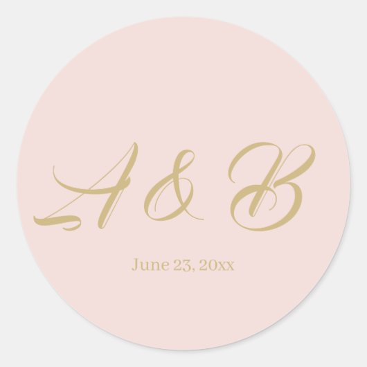 Chic blush roze script monogram bruiloft gunt ronde sticker (Voorkant)