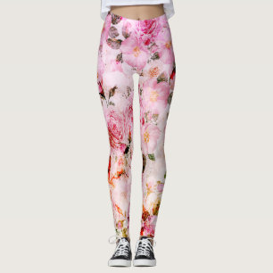 Chic Blush Roze Waterverf Rozen Floral Leggings