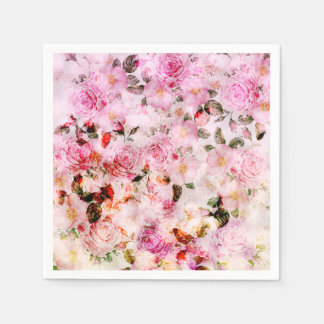 Chic  Blush Roze Waterverf Rozen Floral Servet