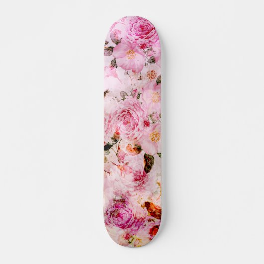 Chic Blush Roze Waterverf Rozen Floral Skateboard (Voorkant)