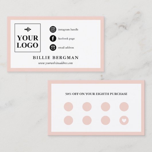 Chic Blush Roze Witte Sociale Media & Loyaliteit Visitekaartje (Voorkant / Achterkant)