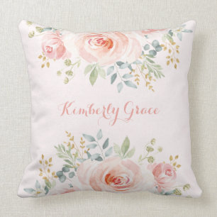Chic Blush Waterverf Roos Boho Baby Girl Nursery Kussen