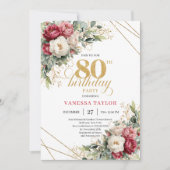 Chic Blush White Greenery 80th Birthday Invite Kaart (Voorkant)