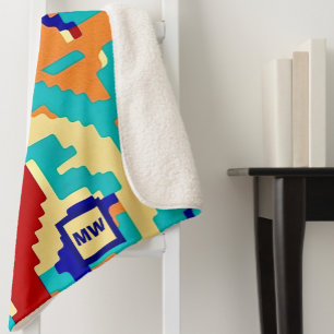 Chic boho abstracte vector kleurrijke monogram she sherpa deken