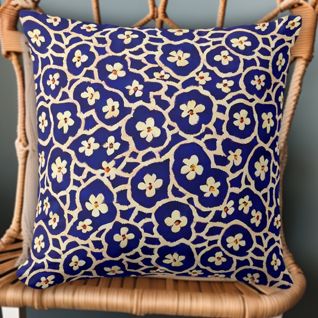 Chic Boho Anemone Dark Blue Pattern Kussen (Creator heeft geüpload)