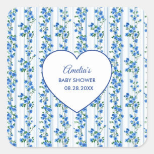 Chic Boho Blauwe Wilde Bloem Jongens Bloemen Baby Vierkante Sticker