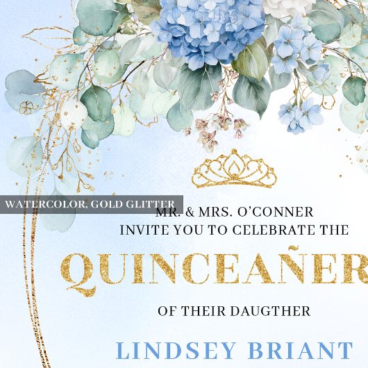 Chic Boho Blue Hydrangea 15th Birthday Invitation