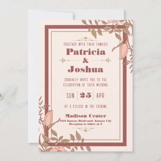 Chic Boho Blush Beige Retro Faire-part de mariage (Devant)