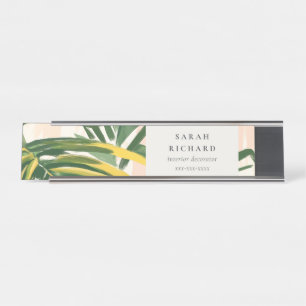 Chic Boho Blush Green Tropical Palm Leaves Beach Bureau Naambordje