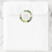 Chic Boho Blush Green Tropical Palm Leaves Beach Ronde Sticker (Tas)