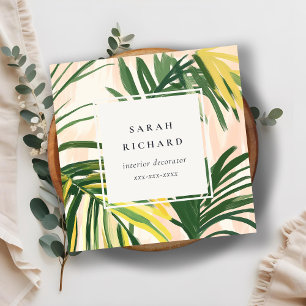 Chic Boho Blush Green Tropical Palm Leaves Beach Vierkante Visitekaartje
