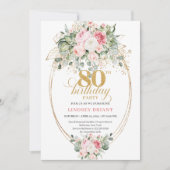 Chic Boho Blush Roses 80th Birthday Invitation Kaart (Voorkant)
