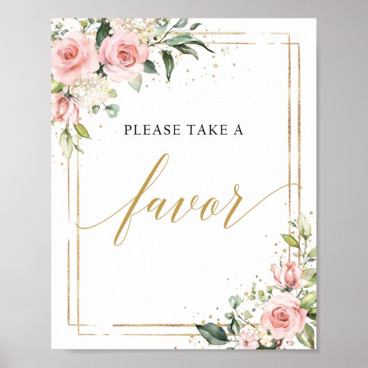 Chic Boho blush roze florale gouden lijst gunstige Poster (Voorkant)