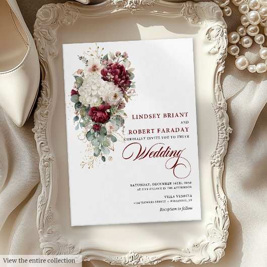 Chic Boho Bourgogne Blanc Floral Faire-part de mar