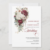 Chic Boho Bourgogne Blanc Floral Faire-part de mar (Devant)