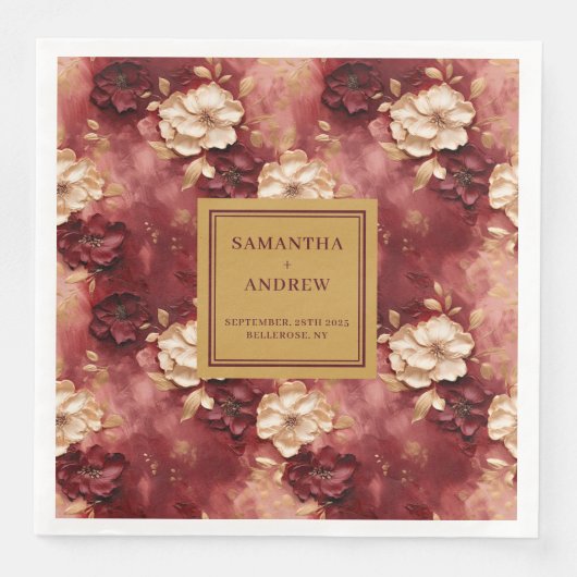 Chic Boho Bourgogne Blush Gold bruiloft servetten (Voorkant)