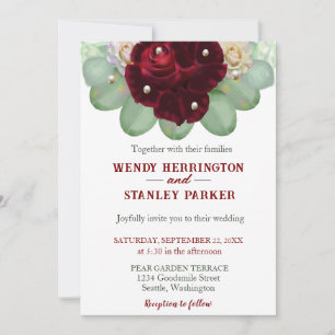 Chic Boho Bourgondië Roos Eucalyptus Pearl Wedding Kaart