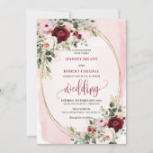 Chic Boho Burgundy Blush Gold Floral Invitation (Devant)