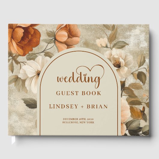Chic Boho Burnt Orange Ivory Olive Floral Wedding  Gastenboek (Voorkant)