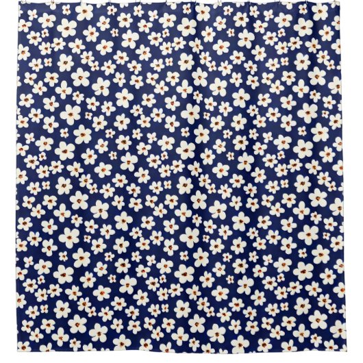 Chic Boho Daisies Dark Blue Pattern Douchegordijn (Voorkant)