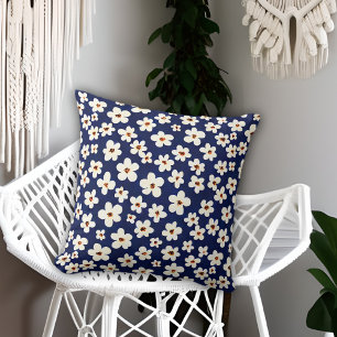 Chic Boho Daisies Dark Blue Pattern Sierkussen