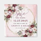 Chic Boho Deep Red Blush Gold Floral Save the Date Magneet (Voorkant)