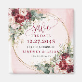 Chic Boho Deep Red Blush Gold Save the Date Magnet (Devant)