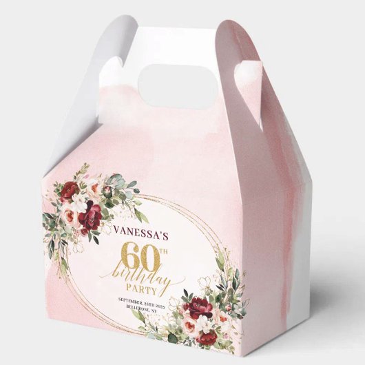 Chic Boho Deep Red Floral 60th Birthday Gift Box Bedankdoosjes