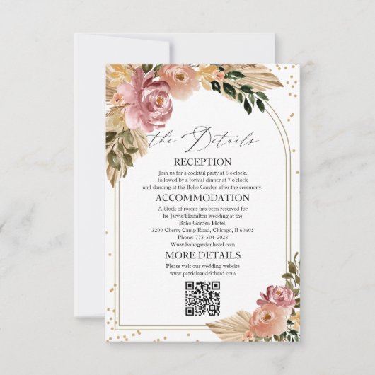 Chic Boho Détails du Mariage Cartes de boîtier (Devant)