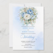 Chic Boho Dusty Blue Peony Gold Wedding Invitation (Devant)