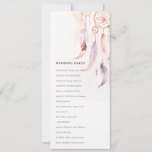 Chic Boho Feather Dreamcatcher Programme de mariag (Dos)