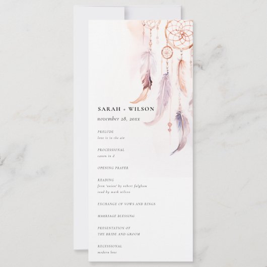 Chic Boho Feather Dreamcatcher Programme de mariag (Devant)