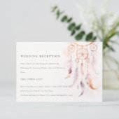 Chic Boho Feather Dreamcatcher Trouwreceptie Informatiekaartje (Staand voorkant)
