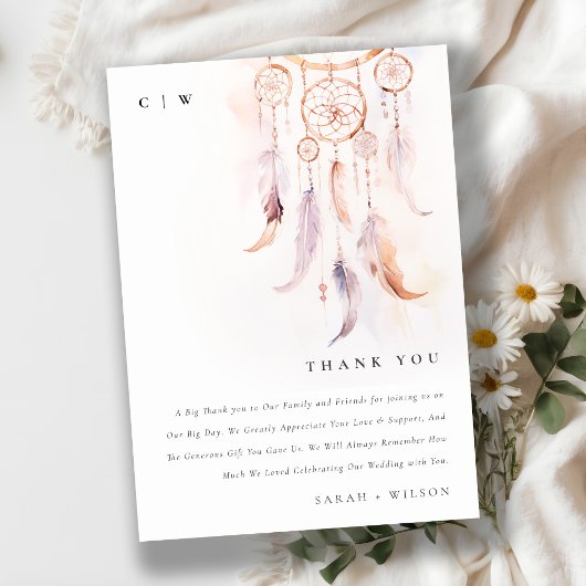 Chic Boho Feather Dreamcatcher Waterverf bruiloft Bedankkaart