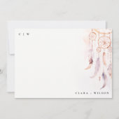 Chic Boho Feather Dreamcatcher Waterverf bruiloft Notitiekaartje (Voorkant)