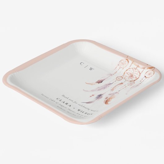 Chic Boho Feather Dreamcatcher Waterverf bruiloft Papieren Bordje (Gebogen)