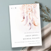 Chic Boho Feather Dreamcatcher Waterverf bruiloft Save The Date