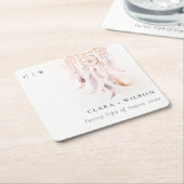 Chic Boho Feather Dreamcatcher Waterverf bruiloft Vierkante Kartonnen Onderzetter (Schuin)