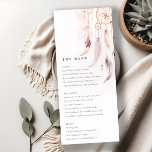 Chic Boho Feather Dreamcatcher Wedding Menu Kaart