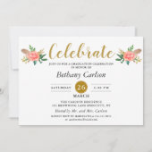 Chic Boho Feathers Floral 2 Foto Graduparty Kaart (Achterkant)
