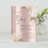 Chic Boho Fleurs Rose Faire-part de mariage or (Debout devant)