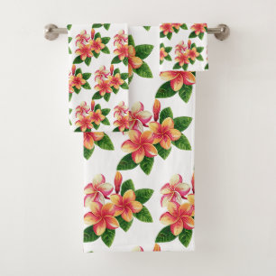 Chic Boho Fleurs Tropicales Roses sur Fond Blanc