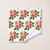 Chic Boho Fleurs Tropicales Roses sur Fond Blanc (Gant de toilette)